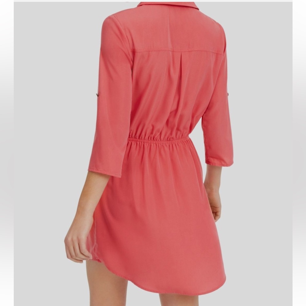 Bebop Pink Button Front Shirt Dress Drawstring Waist Roll Tab Sleeves - Size L - Picture 3 of 8